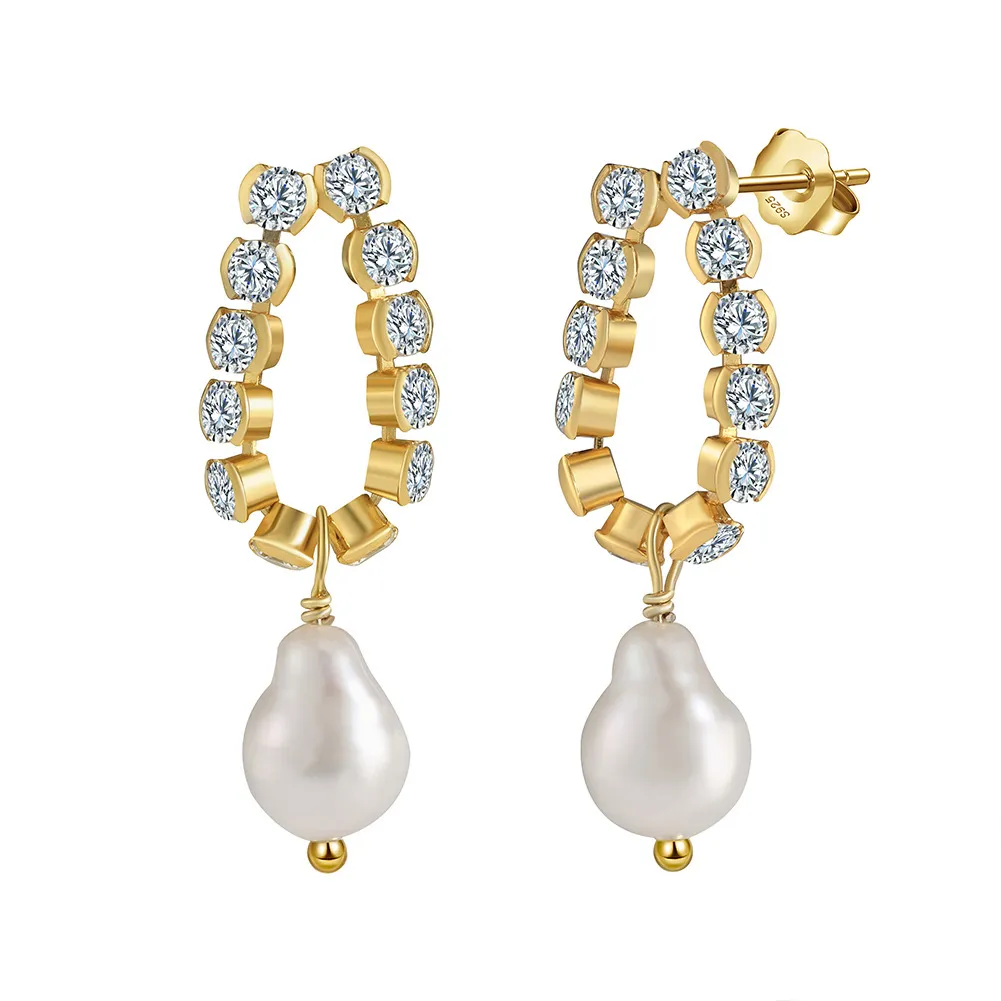 Wholesale 925 Sterling Silver CZ Baroque Pearl Drop Earrings 40500112