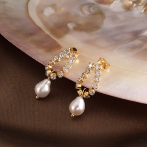 Wholesale 925 Sterling Silver CZ Baroque Pearl Drop Earrings 40500112