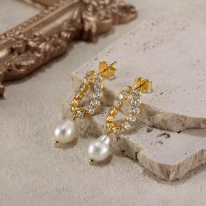 Wholesale 925 Sterling Silver CZ Baroque Pearl Drop Earrings 40500112