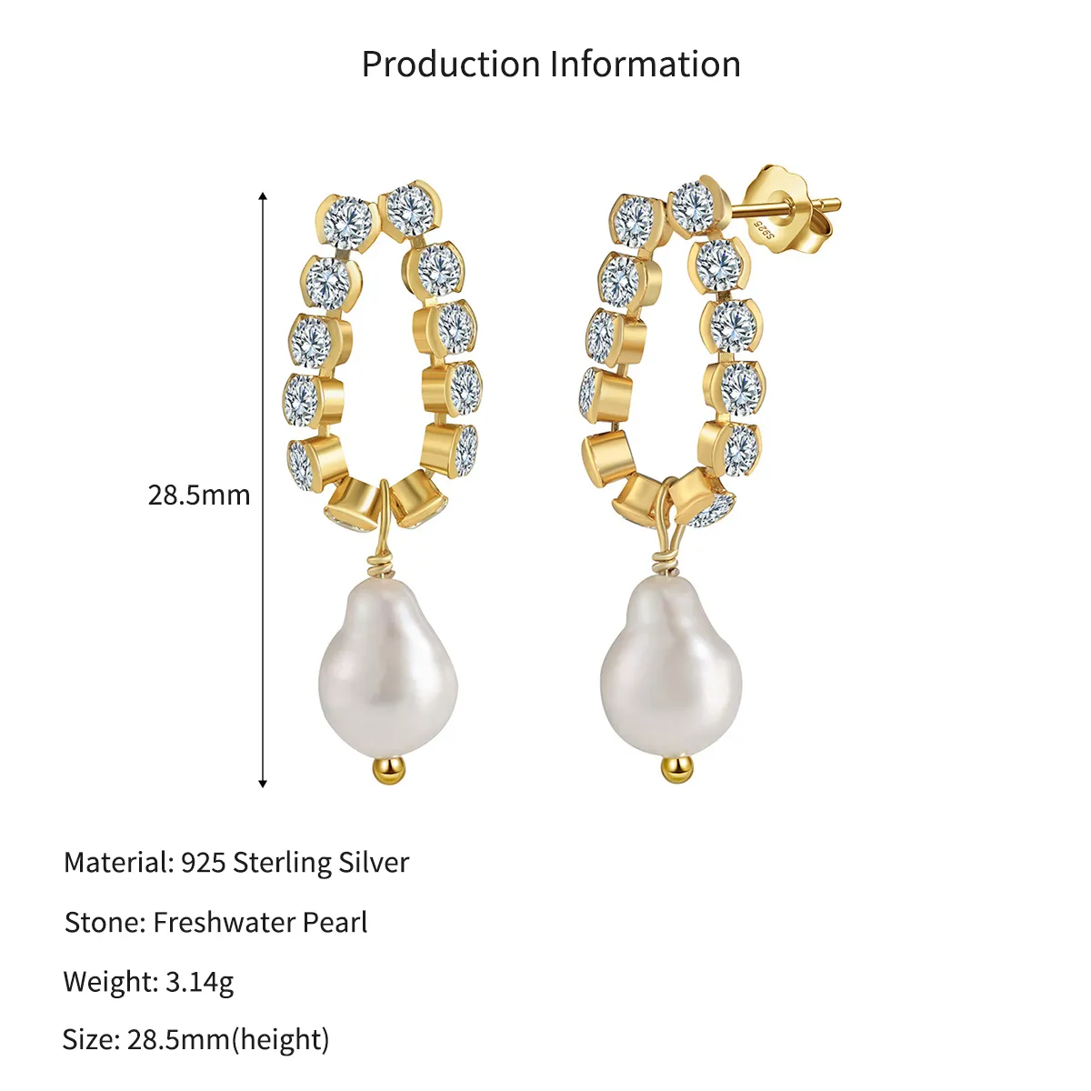 Wholesale 925 Sterling Silver CZ Baroque Pearl Drop Earrings 40500112 - image2