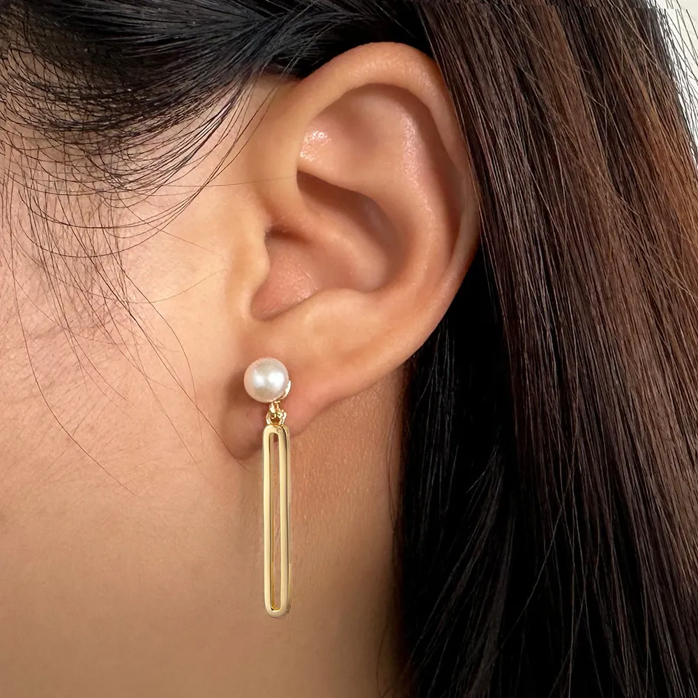 Wholesale 925 Sterling Silver Pearl Geometric Drop Earrings 40500113 - image1