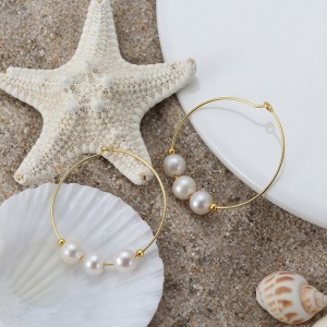 Wholesale 925 Sterling Silver Freshwater Pearl Large Hoop Earrings 40500114