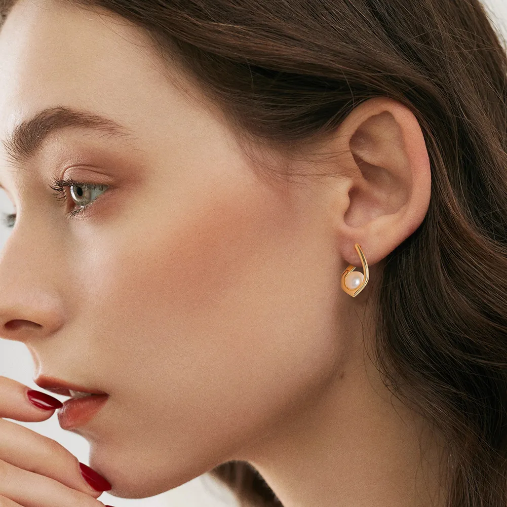 Wholesale 925 Sterling Silver Freshwater Pearl Teardrop Hoop Earrings 40500115 - image1