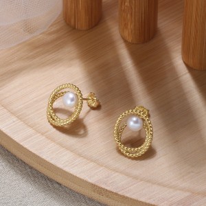 Wholesale 925 Sterling Silver Freshwater Pearl Twisted Rope Stud Earrings 40500117 Wholesale 925 Sterling Silver Freshwater Pearl Twisted Rope Stud Earrings 40500117