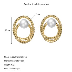 Wholesale 925 Sterling Silver Freshwater Pearl Twisted Rope Stud Earrings 40500117 Wholesale 925 Sterling Silver Freshwater Pearl Twisted Rope Stud Earrings 40500117
