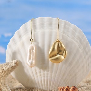 Wholesale 925 Sterling Silver Baroque Pearl Asymmetric Drop Earrings 40500118 Wholesale 925 Sterling Silver Baroque Pearl Asymmetric Drop Earrings 40500118