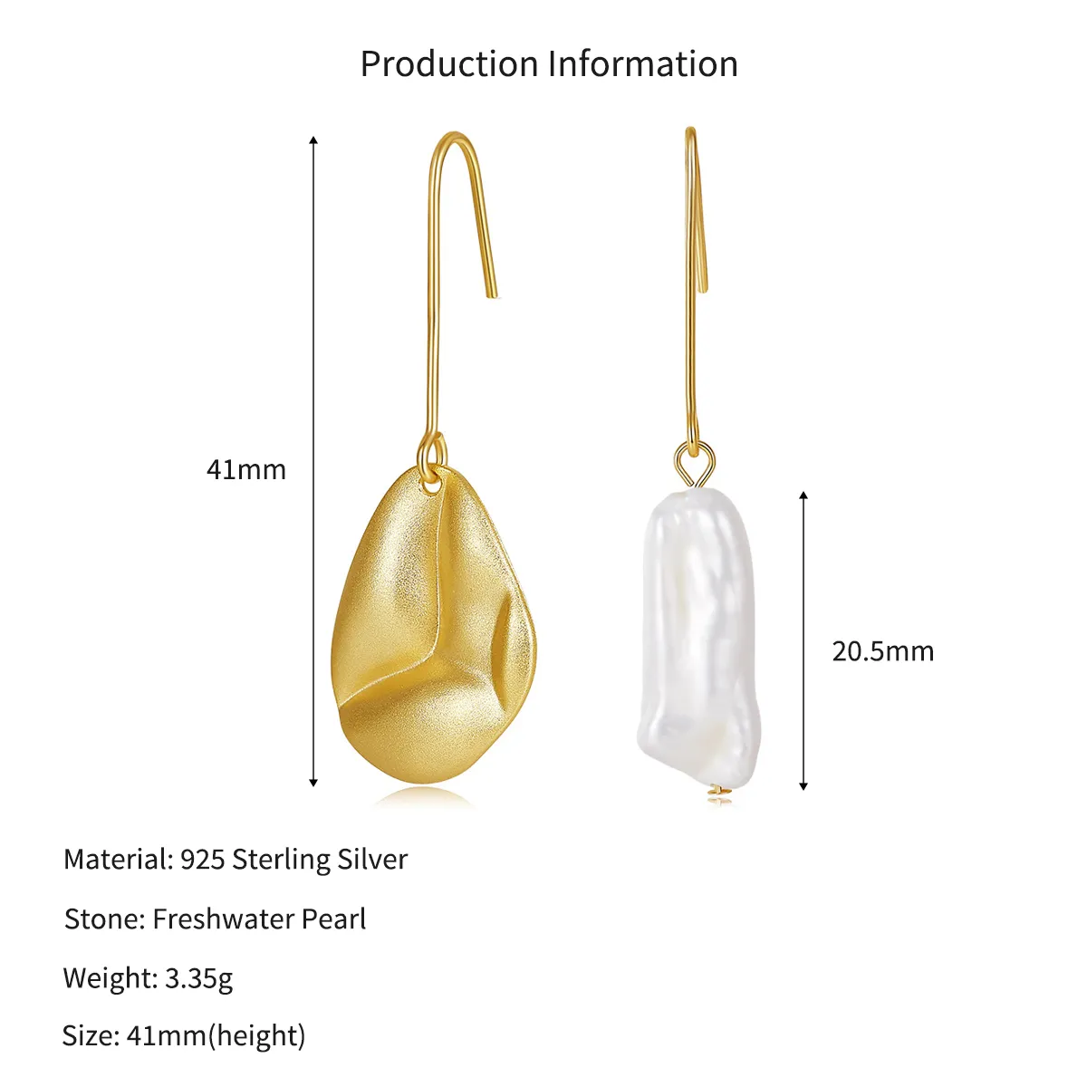 Wholesale 925 Sterling Silver Baroque Pearl Asymmetric Drop Earrings 40500118 - image2