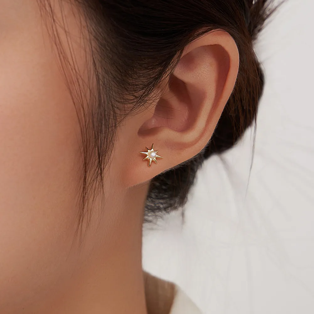 Wholesale 925 Sterling Silver Freshwater Pearl Starburst Stud Earrings 40500120 - image1