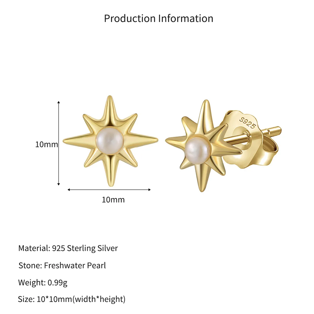 Wholesale 925 Sterling Silver Freshwater Pearl Starburst Stud Earrings 40500120 - image2