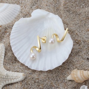 Wholesale 925 Sterling Silver Baroque Pearl Ribbon Stud Earrings 40500122 Wholesale 925 Sterling Silver Baroque Pearl Ribbon Stud Earrings 40500122