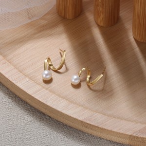 Wholesale 925 Sterling Silver Baroque Pearl Ribbon Stud Earrings 40500122 Wholesale 925 Sterling Silver Baroque Pearl Ribbon Stud Earrings 40500122