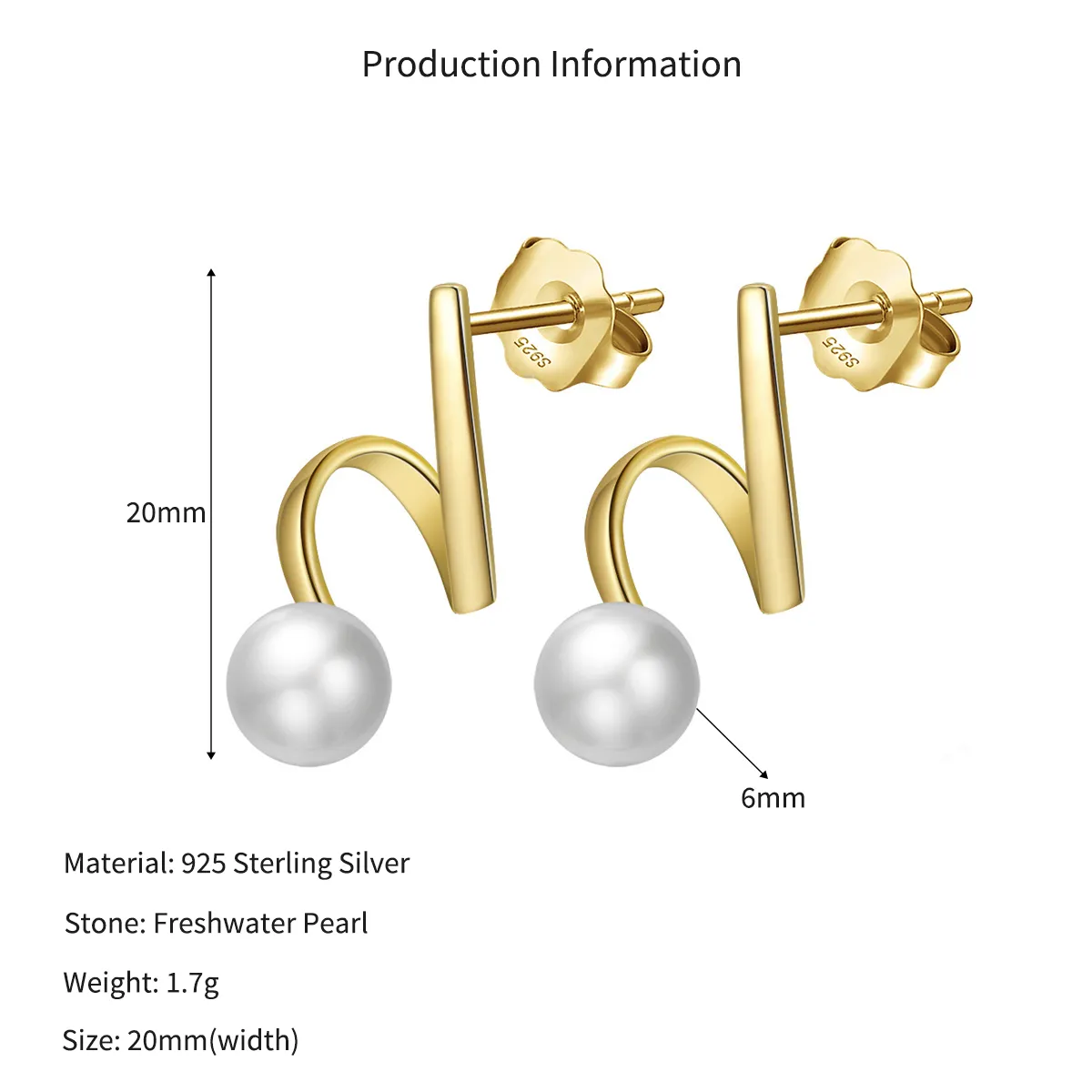 Wholesale 925 Sterling Silver Baroque Pearl Ribbon Stud Earrings 40500122 - image2