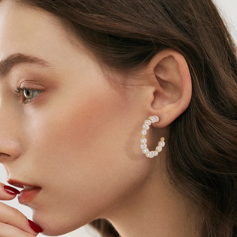 Wholesale 925 Sterling Silver Freshwater Pearl Hoop Earrings 40500123 - image1