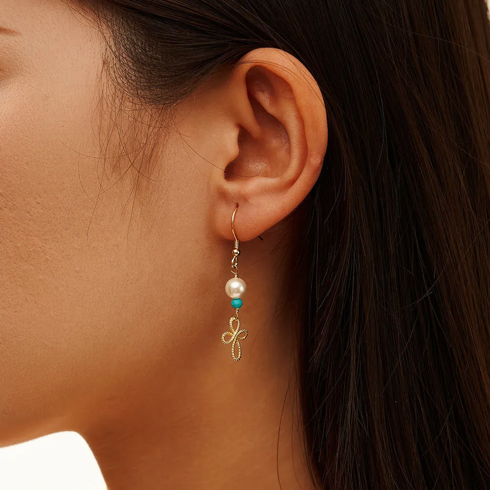 Wholesale 925 Sterling Silver Turquoise Freshwater Pearl Cross Drop Earrings 40500124 - image1