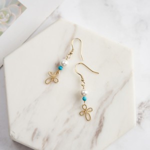 Wholesale 925 Sterling Silver Turquoise Freshwater Pearl Cross Drop Earrings 40500124 Wholesale 925 Sterling Silver Turquoise Freshwater Pearl Cross Drop Earrings 40500124