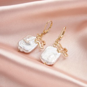Wholesale 925 Sterling Silver Baroque Freshwater Pearl Cross Drop Earrings 40500125 Wholesale 925 Sterling Silver Baroque Freshwater Pearl Cross Drop Earrings 40500125