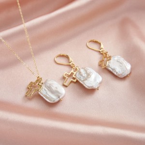 Wholesale 925 Sterling Silver Baroque Freshwater Pearl Cross Drop Earrings 40500125 Wholesale 925 Sterling Silver Baroque Freshwater Pearl Cross Drop Earrings 40500125