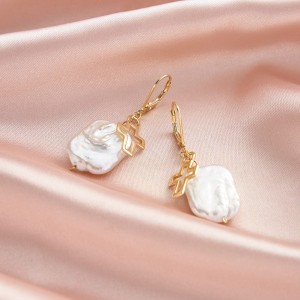 Wholesale 925 Sterling Silver Baroque Freshwater Pearl Cross Drop Earrings 40500125 Wholesale 925 Sterling Silver Baroque Freshwater Pearl Cross Drop Earrings 40500125