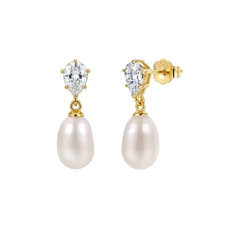 Wholesale 925 Sterling Silver Zirconia Freshwater Pearl Drop Earrings 40500126