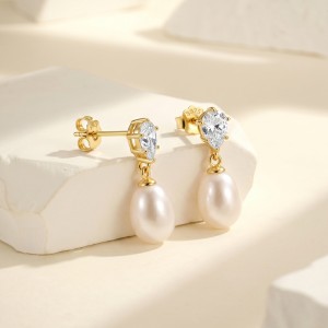 Wholesale 925 Sterling Silver Zirconia Freshwater Pearl Drop Earrings 40500126 Wholesale 925 Sterling Silver Zirconia Freshwater Pearl Drop Earrings 40500126