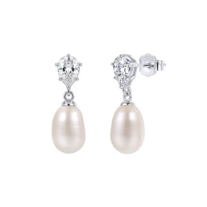 Wholesale 925 Sterling Silver Zirconia Freshwater Pearl Drop Earrings 40500126 Wholesale 925 Sterling Silver Zirconia Freshwater Pearl Drop Earrings 40500126