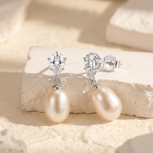 Wholesale 925 Sterling Silver Zirconia Freshwater Pearl Drop Earrings 40500126 Wholesale 925 Sterling Silver Zirconia Freshwater Pearl Drop Earrings 40500126