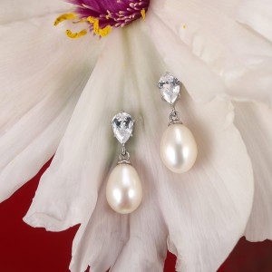 Wholesale 925 Sterling Silver Zirconia Freshwater Pearl Drop Earrings 40500126 Wholesale 925 Sterling Silver Zirconia Freshwater Pearl Drop Earrings 40500126