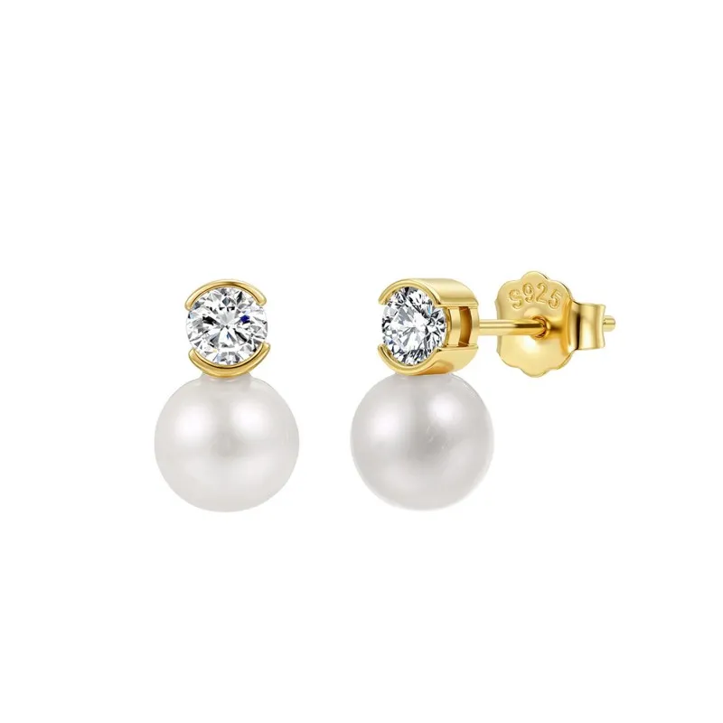 Wholesale 925 Sterling Silver CZ Freshwater Pearl Stud Earrings 40500127 Wholesale 925 Sterling Silver CZ Freshwater Pearl Stud Earrings 40500127