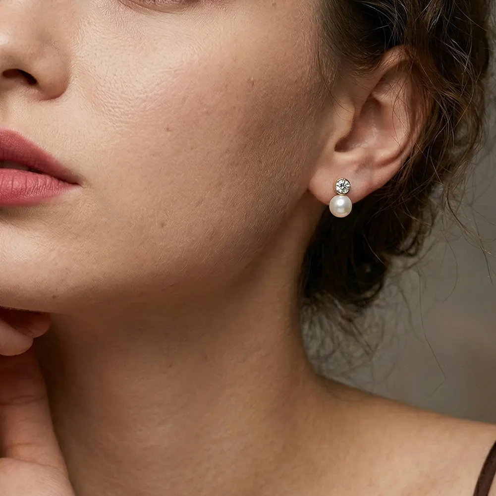 Wholesale 925 Sterling Silver CZ Freshwater Pearl Stud Earrings 40500127 - image1
