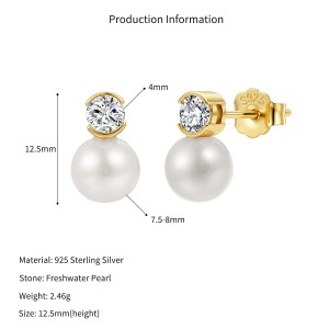 Wholesale 925 Sterling Silver CZ Freshwater Pearl Stud Earrings 40500127 Wholesale 925 Sterling Silver CZ Freshwater Pearl Stud Earrings 40500127