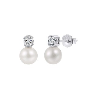 Wholesale 925 Sterling Silver CZ Freshwater Pearl Stud Earrings 40500127 Wholesale 925 Sterling Silver CZ Freshwater Pearl Stud Earrings 40500127