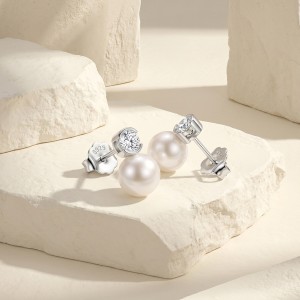 Wholesale 925 Sterling Silver CZ Freshwater Pearl Stud Earrings 40500127 Wholesale 925 Sterling Silver CZ Freshwater Pearl Stud Earrings 40500127