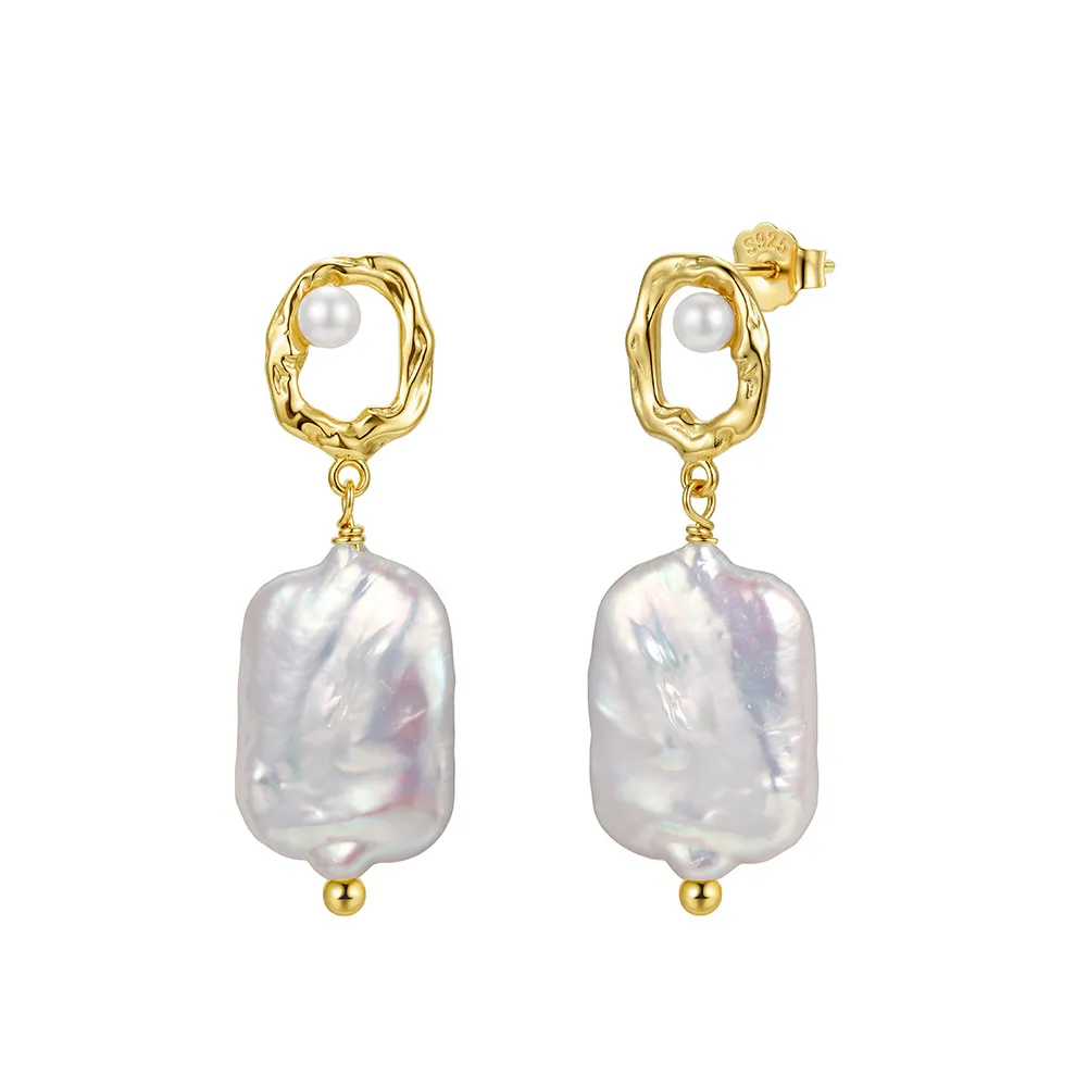 Wholesale 925 Sterling Silver Baroque Freshwater Pearl Geometric Drop Earrings 40500128 Wholesale 925 Sterling Silver Baroque Freshwater Pearl Geometric Drop Earrings 40500128