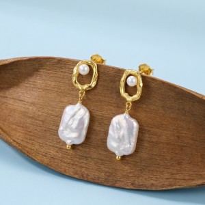 Wholesale 925 Sterling Silver Baroque Freshwater Pearl Geometric Drop Earrings 40500128 Wholesale 925 Sterling Silver Baroque Freshwater Pearl Geometric Drop Earrings 40500128