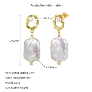 Wholesale 925 Sterling Silver Baroque Freshwater Pearl Geometric Drop Earrings 40500128 Wholesale 925 Sterling Silver Baroque Freshwater Pearl Geometric Drop Earrings 40500128