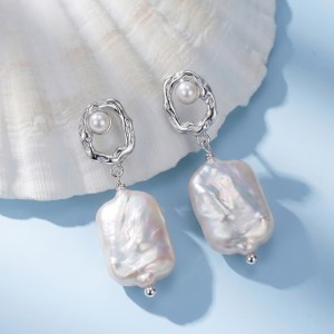 Wholesale 925 Sterling Silver Baroque Freshwater Pearl Geometric Drop Earrings 40500128 Wholesale 925 Sterling Silver Baroque Freshwater Pearl Geometric Drop Earrings 40500128