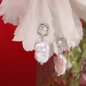Wholesale 925 Sterling Silver Baroque Freshwater Pearl Geometric Drop Earrings 40500128 Wholesale 925 Sterling Silver Baroque Freshwater Pearl Geometric Drop Earrings 40500128