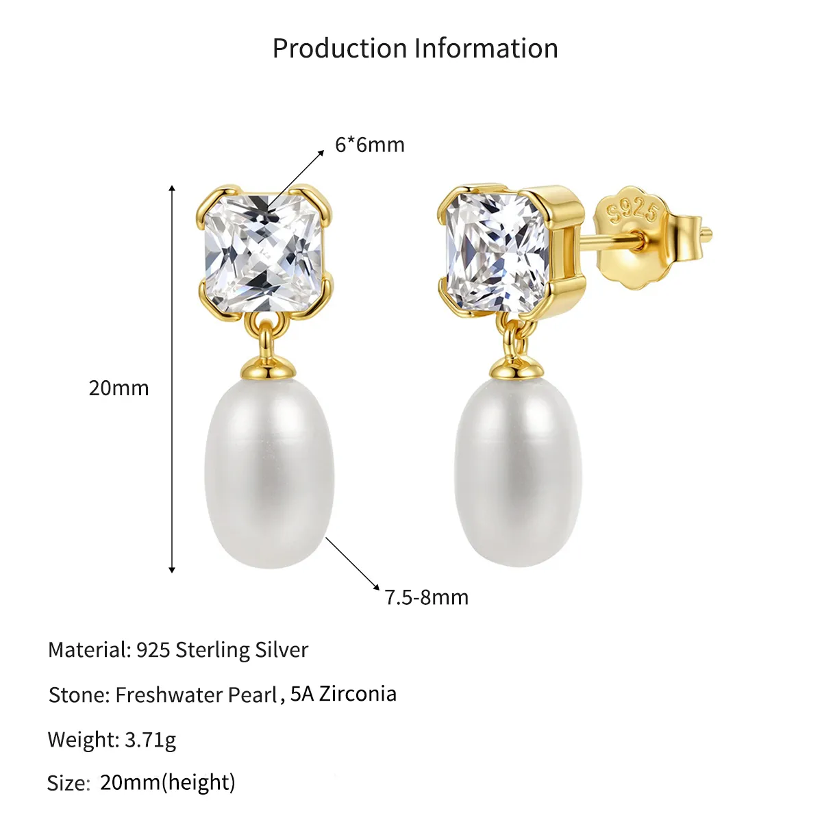 Wholesale 925 Sterling Silver Zirconia Freshwater Pearl Drop Stud Earrings 40500129 - image2