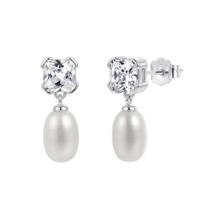 Wholesale 925 Sterling Silver Zirconia Freshwater Pearl Drop Stud Earrings 40500129 Wholesale 925 Sterling Silver Zirconia Freshwater Pearl Drop Stud Earrings 40500129