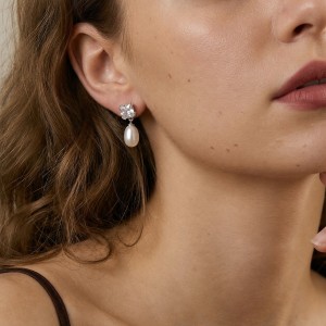 Wholesale 925 Sterling Silver Zirconia Freshwater Pearl Drop Stud Earrings 40500129 Wholesale 925 Sterling Silver Zirconia Freshwater Pearl Drop Stud Earrings 40500129