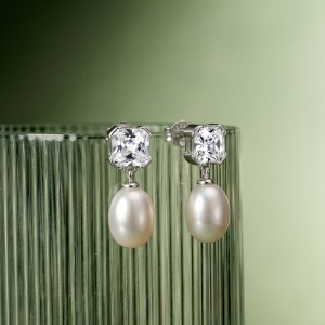Wholesale 925 Sterling Silver Zirconia Freshwater Pearl Drop Stud Earrings 40500129 Wholesale 925 Sterling Silver Zirconia Freshwater Pearl Drop Stud Earrings 40500129