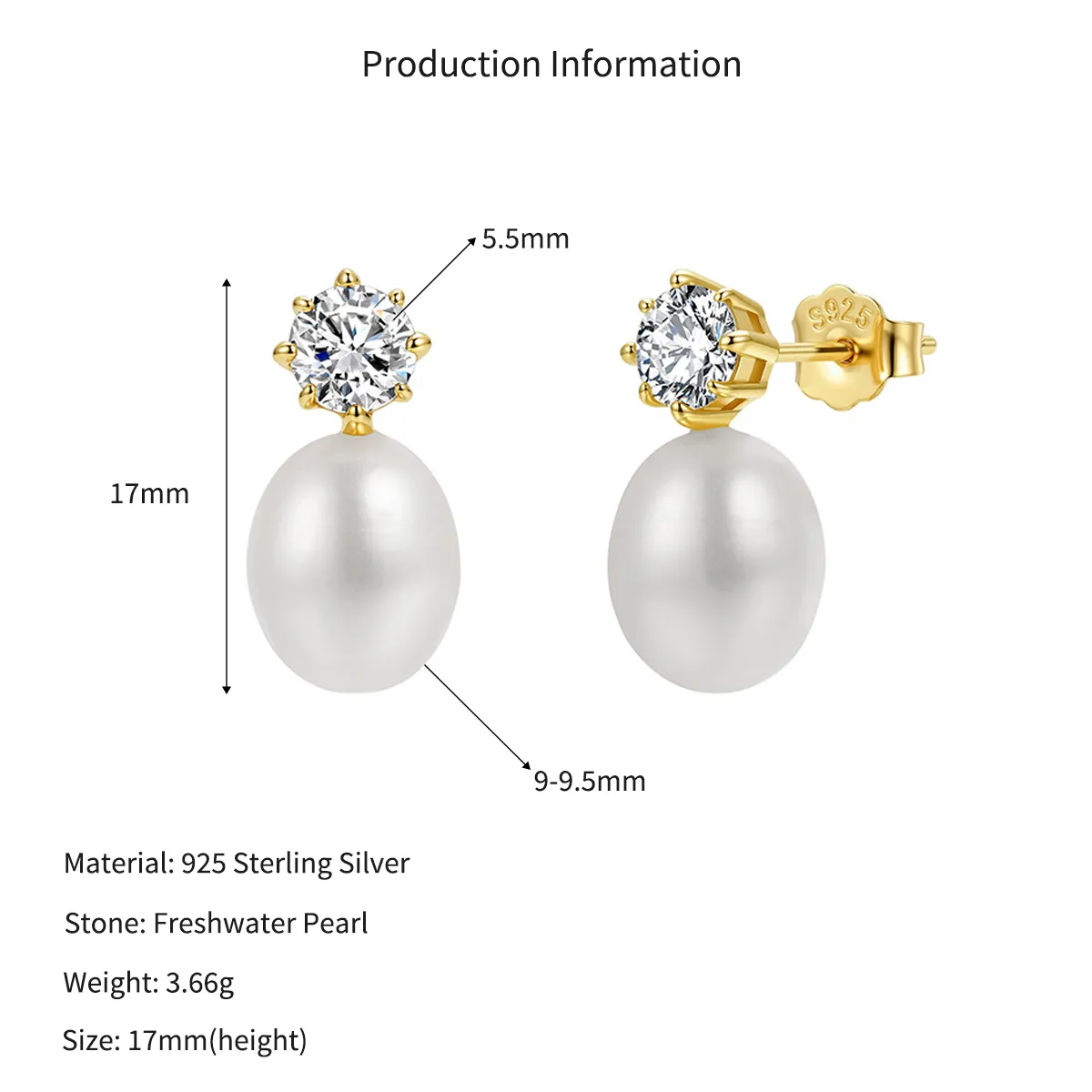 Wholesale 925 Sterling Silver Zirconia Freshwater Pearl Drop Stud Earrings 40500131 - image2