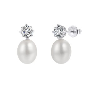 Wholesale 925 Sterling Silver Zirconia Freshwater Pearl Drop Stud Earrings 40500131 Wholesale 925 Sterling Silver Zirconia Freshwater Pearl Drop Stud Earrings 40500131