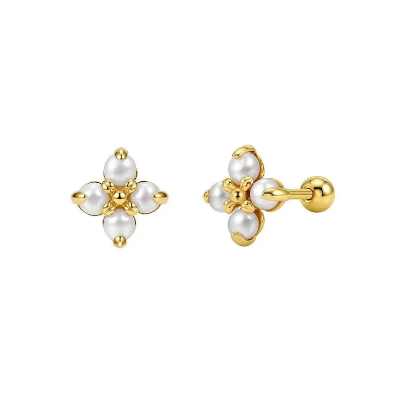Wholesale 925 Sterling Silver Freshwater Pearl Flower Screw Back Stud Earrings 40500132