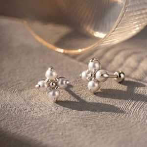 Wholesale 925 Sterling Silver Freshwater Pearl Flower Screw Back Stud Earrings 40500132 Wholesale 925 Sterling Silver Freshwater Pearl Flower Screw Back Stud Earrings 40500132