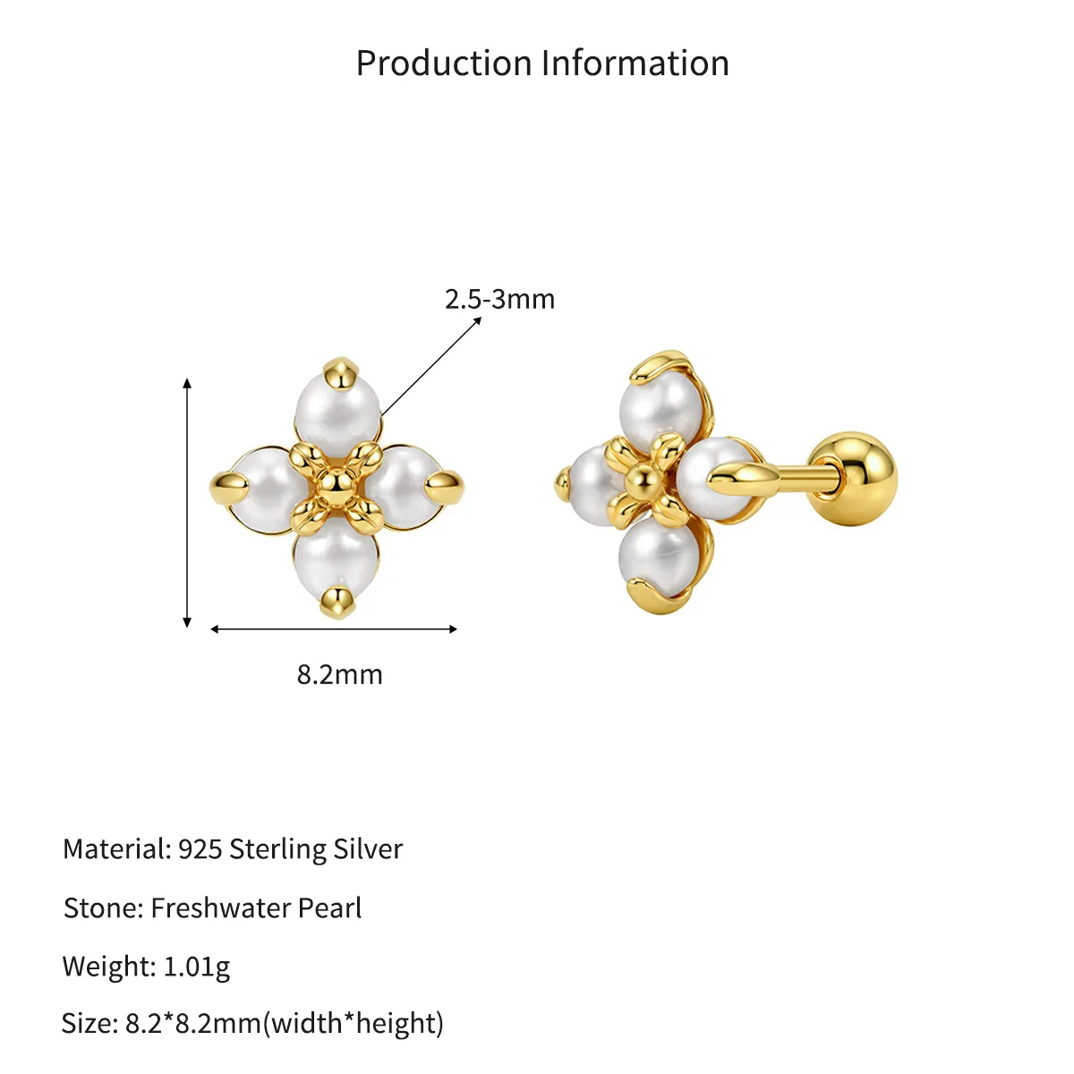 Wholesale 925 Sterling Silver Freshwater Pearl Flower Screw Back Stud Earrings 40500132 - image2