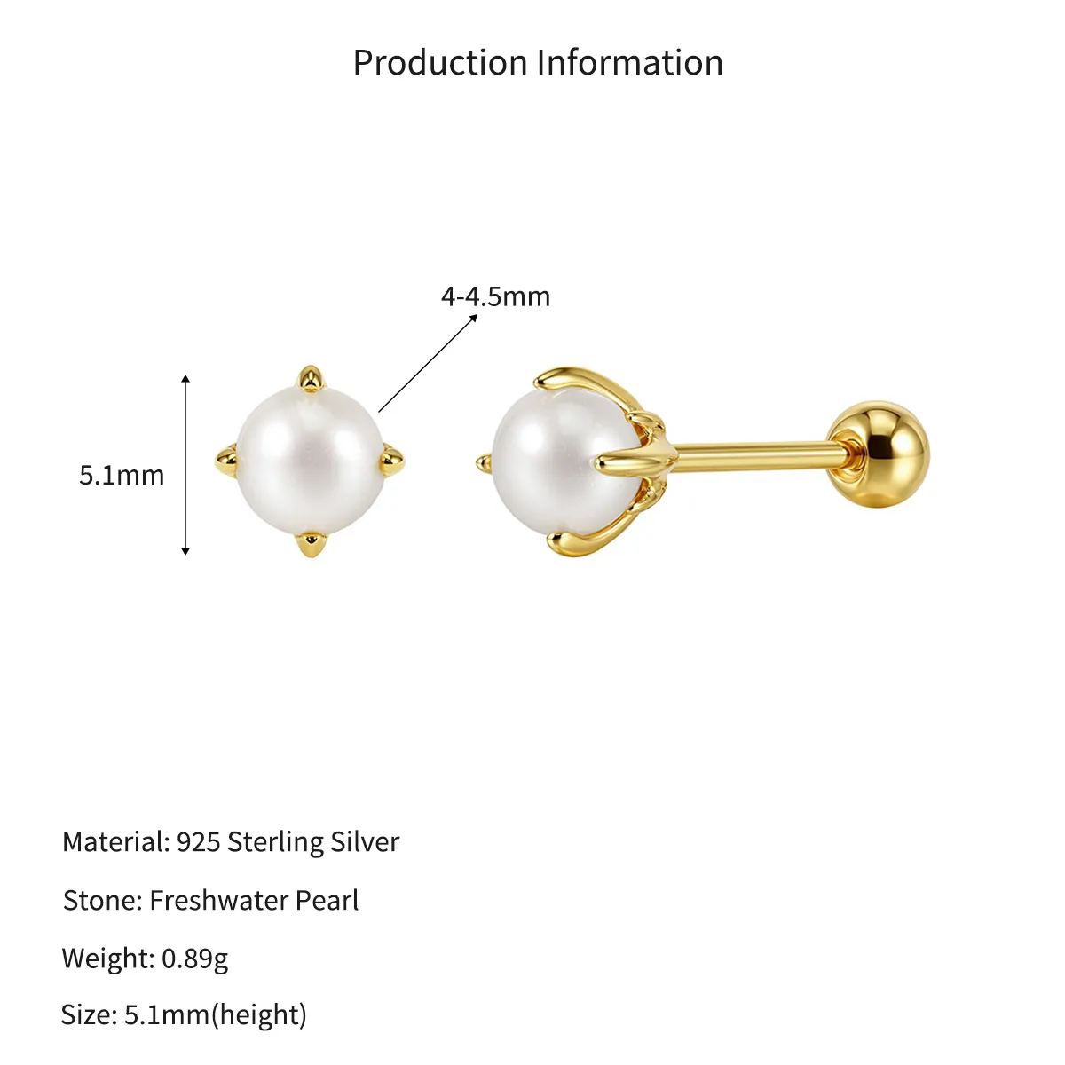 Wholesale 925 Sterling Silver Freshwater Pearl Screw Back Stud Earrings 40500133 - image2