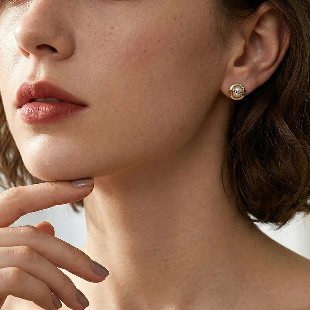 Wholesale 925 Sterling Silver Freshwater Pearl Knot Screw Back Stud Earrings 40500134 - image1