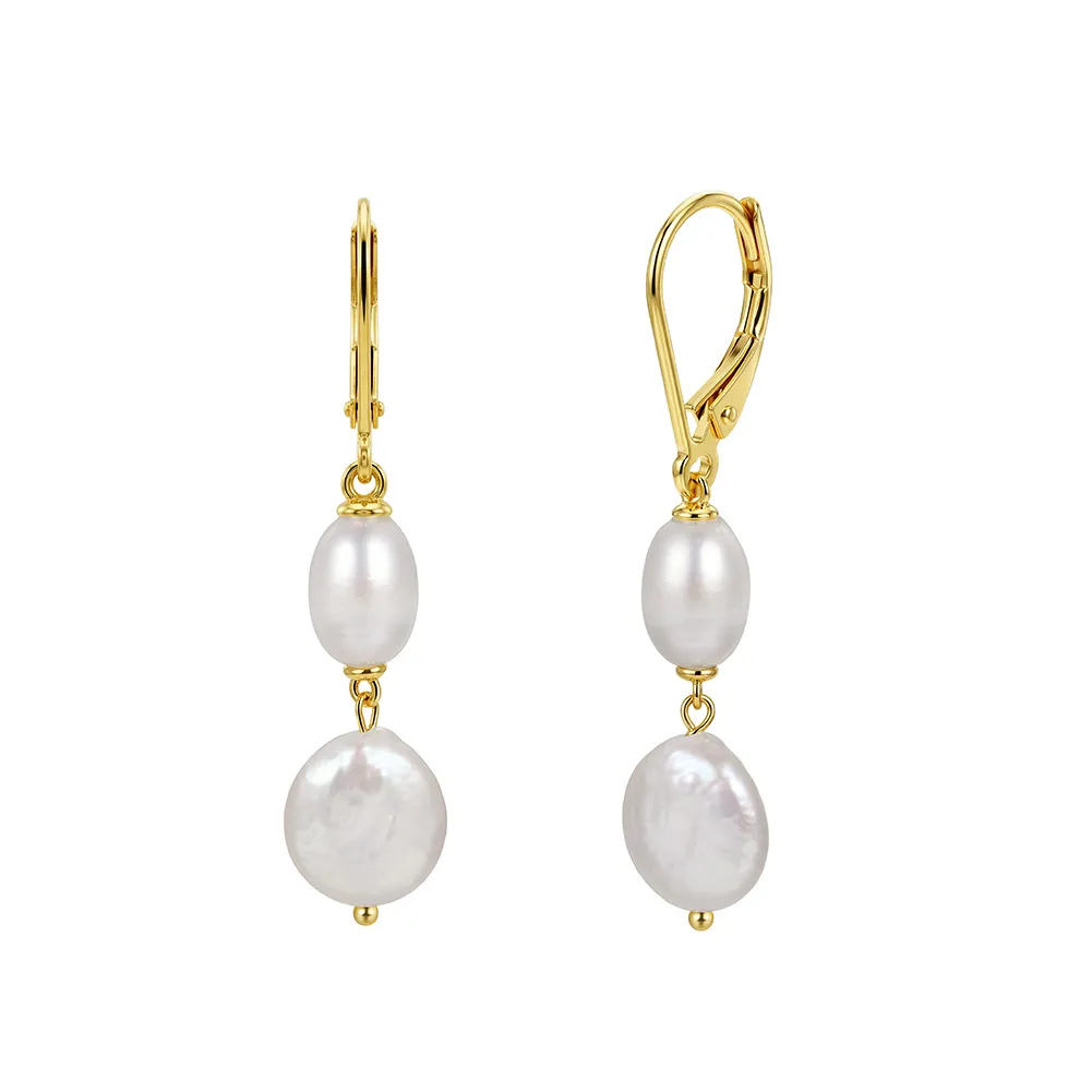 Wholesale 925 Sterling Silver Double Freshwater Pearl Drop Earrings 40500135 Wholesale 925 Sterling Silver Double Freshwater Pearl Drop Earrings 40500135