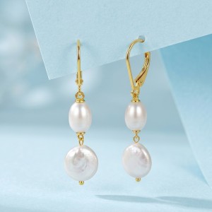 Wholesale 925 Sterling Silver Double Freshwater Pearl Drop Earrings 40500135 Wholesale 925 Sterling Silver Double Freshwater Pearl Drop Earrings 40500135